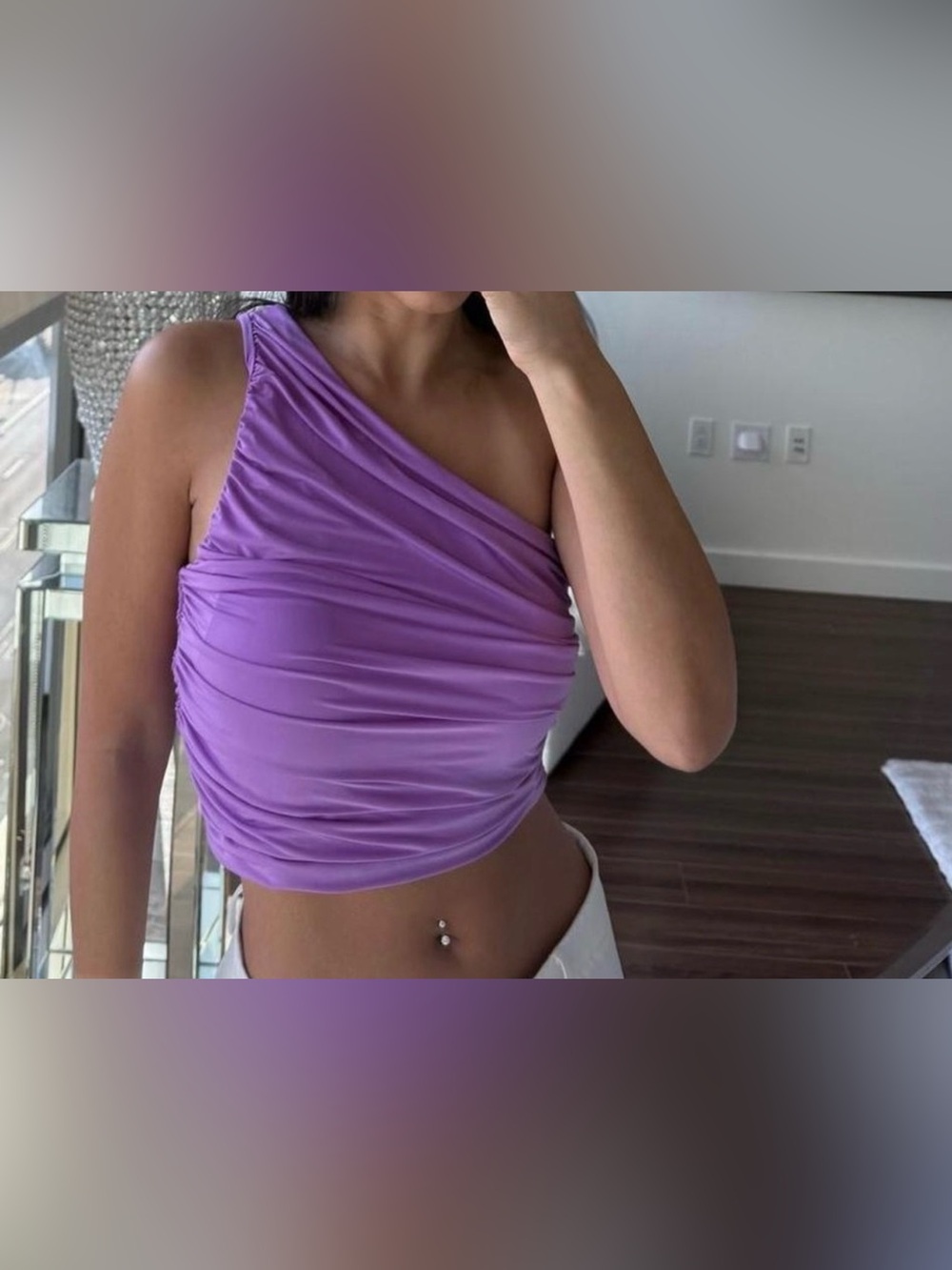 Tiger Mist Lavender One-Shoulder Crop Top